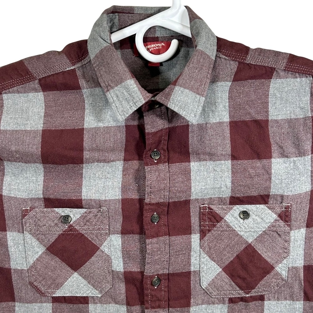 Arizona Jean Co Mens Flannel Shirt Burgundy Grey Buffalo Plaid Medium